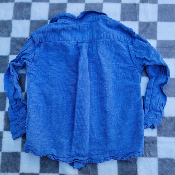 Janie and Jack Blue Linen Cotton Button Up Shirt Boys Size 3 - Picture 3 of 5